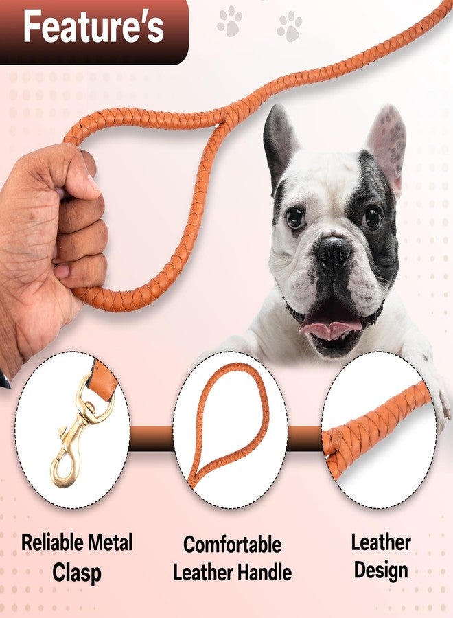 ADIL'S Adil’S Braided Rolled Drum Dyed Leather Dog Leash with 360 Degree Rotating Clasp 5 FT Long, Non-Slip Grip Handle, Suitable for Large & Medium Dogs, Cognac - Image 5